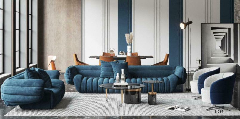 Blue Velvet Sofa Set 3+2 Couch Ensemble Luxurious 2-Piece Living Room Set