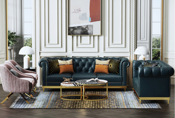Dark blue Chesterfield 3+2 sofa set living room sofas upholstered couches