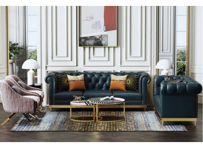 Dark blue Chesterfield 3+2 sofa set living room sofas upholstered couches
