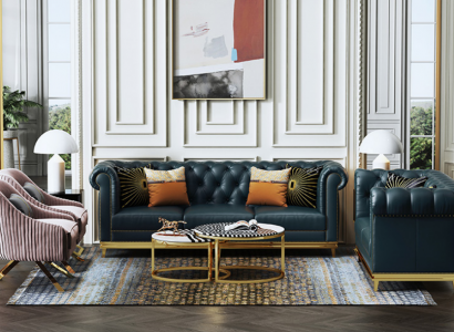 Dark blue Chesterfield 3+2 sofa set living room sofas upholstered couches