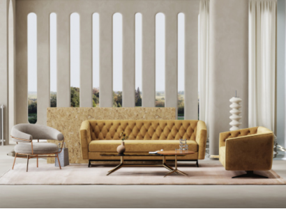 Yellow Living Room Sofa Set Exclusive 3+2 Chesterfield Upholstered Sofas Seating Furniture