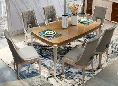 Dining table with 6 chairs, dining room set, dining group, modern chairs, 7-piece table set, solid wood.