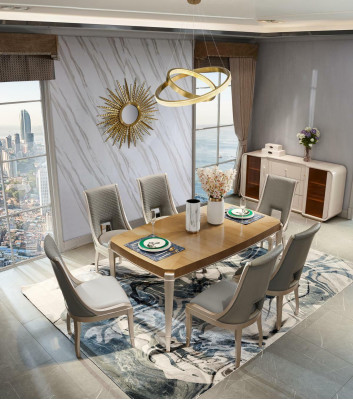 Dining table with 6 chairs, dining room set, dining group, modern chairs, 7-piece table set, solid wood.