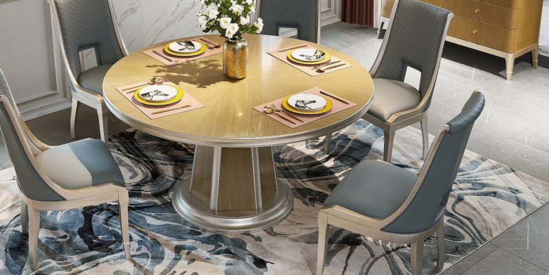 Dining Table 5x Chairs Dining Room Set 6 pcs. Round Table Chair Solid Wood