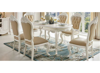 Baroque-Style Chesterfield 4-Piece Chair Set Antique Style Dining Room Seating Set Classic Solid Wood x4 Chairs