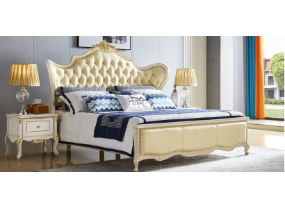 Bed luxury double beds upholstered bed solid wood leather bedroom Chesterfield