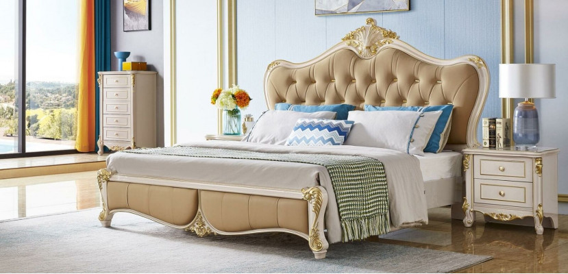 Design 3-piece bed with 2 bedside tables, beds, bedroom classical set, solid wood