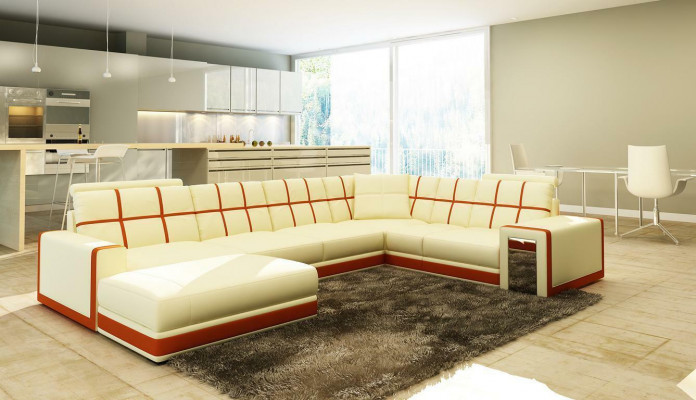 Leather Sofa XXL Living Landscape Corner Sofa Upholstered Corner Seat Couch Set