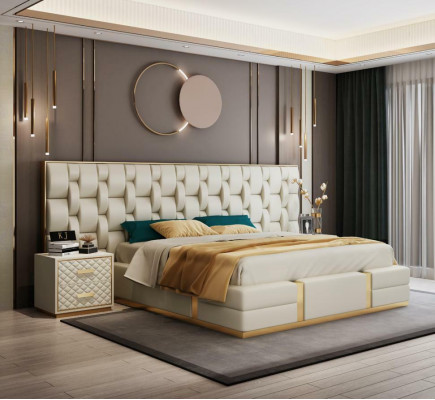 Stainless Steel Luxury Bed Metal Leather Beds Hotel Chesterfield 180x200