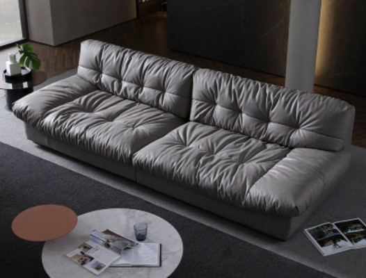 Big XXL living room leather modern design sofa couch 4-seater textile
