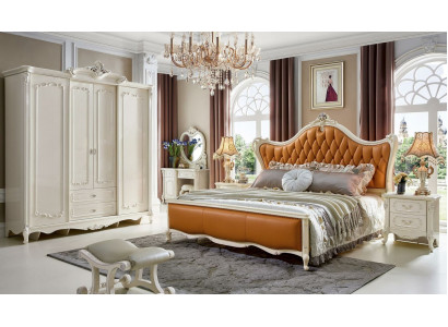 Bedroom set double bed 2x nightstand console upholstery 6 pcs. solid wood