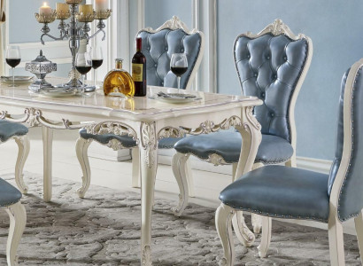 Classic Blue Chesterfield Chairs x4 Baroque-Style Set Upholstered Chairs Solid Wood Sitzers