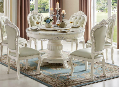 Classic White x4 Chesterfield Chair Set Baroque Style Solid Wood Set