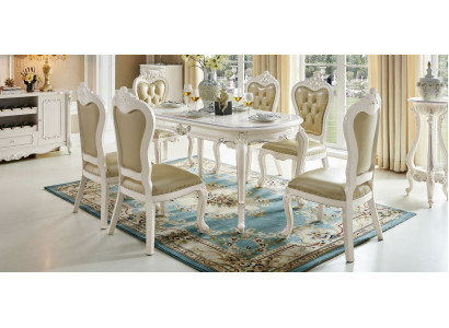 Classic white-beige x4 Chesterfield chairs dining room set solid wood ensemble