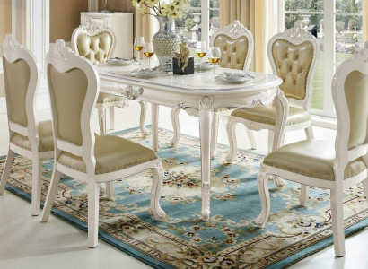 Classic white-beige x4 Chesterfield chairs dining room set solid wood ensemble