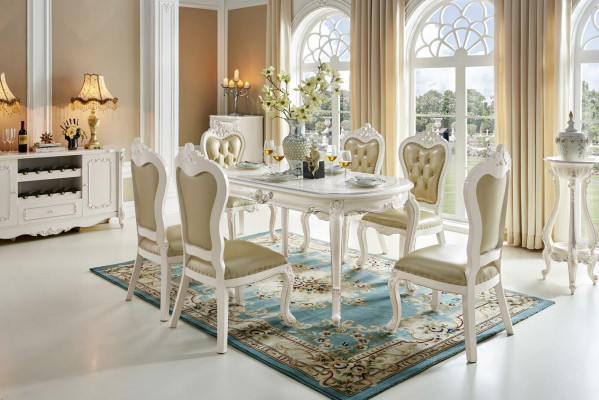Classic white-beige x4 Chesterfield chairs dining room set solid wood ensemble