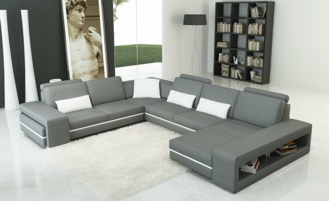 Leather sofa couch, living area, U-shaped design, modern sofa, corner decor, sofas