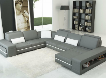 Leather sofa couch, living area, U-shaped design, modern sofa, corner decor, sofas