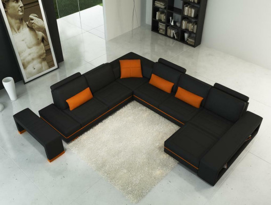 Leather sofa couch, living area, U-shaped design, modern sofa, corner decor, sofas