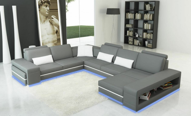 Leather sofa couch, living area, U-shaped design, modern sofa, corner decor, sofas