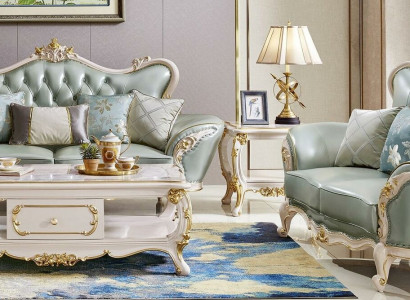 Leather Sofa Set Classic 2-Piece Set 3+2 Seater Couch Solid Wood