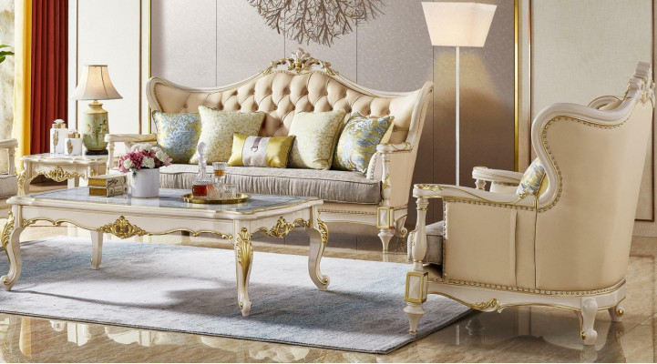 Leather Sofa Classic Sofa Set 2-Piece Set 3+1 Seater Seating Set Solid Wood