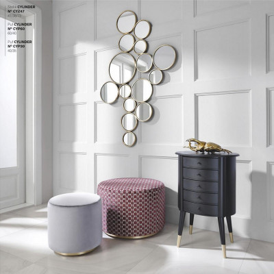 Group ottoman stool bench pouf velvet stool fabric round wood set of 2 pieces
