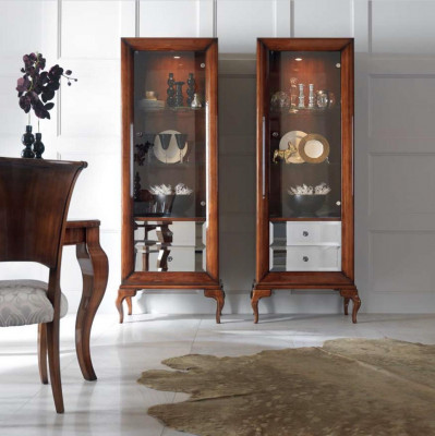 Glass display cabinets, display cases, wood, luxury living room furniture, cabinet, brown, baroque, new