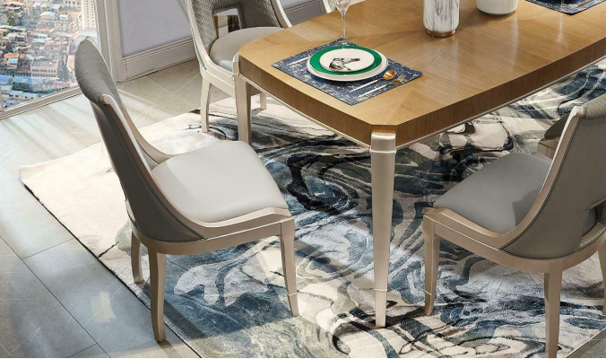 Dining set table 4x chairs dining room set table solid wood leather 5-piece
