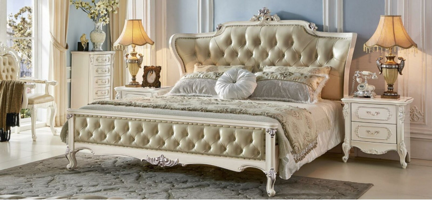 Chesterfield bedroom sets 6-piece Royal Baroque furniture solid wood bed