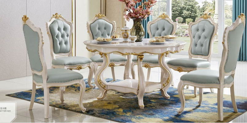 Classic dining table solid wood dining room set 6x chair set chairs backrest 7-piece