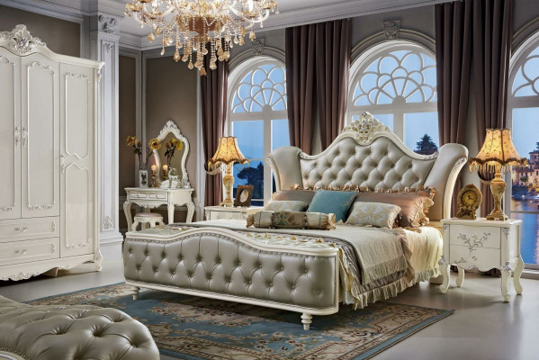 Design bedroom set 6-piece Baroque bed bedside table wardrobe solid wood