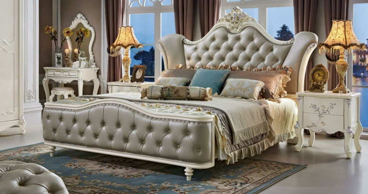 Design bedroom set 6-piece Baroque bed bedside table wardrobe solid wood