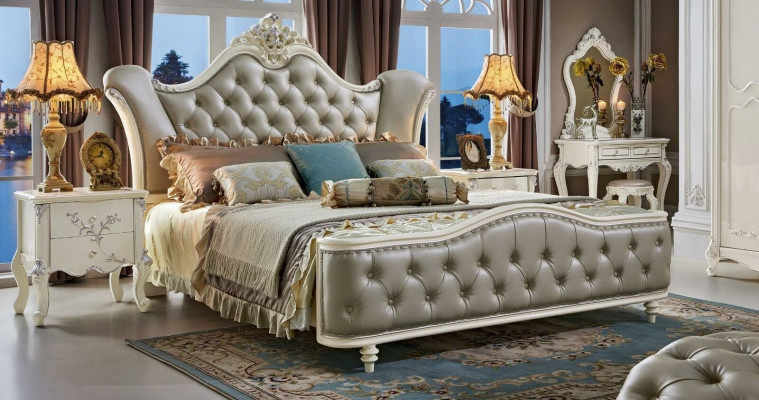 Design bedroom set 6-piece Baroque bed bedside table wardrobe solid wood