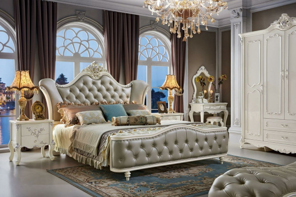 Design bedroom set 6-piece Baroque bed bedside table wardrobe solid wood