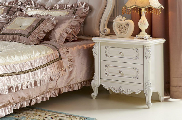 Bed, nightstand, dressing table, bedroom stool set, 6 pieces, solid wood.