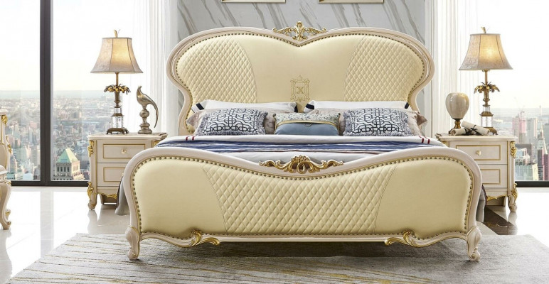 Designer Chesterfield leather double luxury bed beds sleeping room solid wood