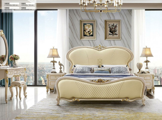 Designer Chesterfield leather double luxury bed beds sleeping room solid wood