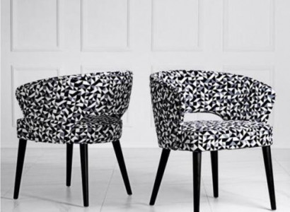 Original black and white wood and textile chair for living room