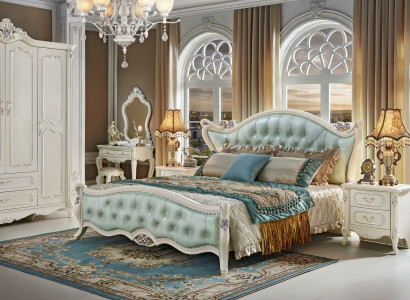 Design bedroom set 6 pieces. Baroque bed, nightstand, wardrobe, solid wood