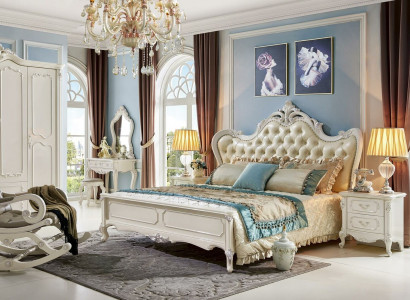 Bed Nightstand Wardrobe 6-piece Bedroom Set Stool Baroque Solid Wood