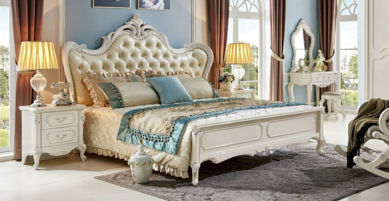 Bed Nightstand Wardrobe 6-piece Bedroom Set Stool Baroque Solid Wood