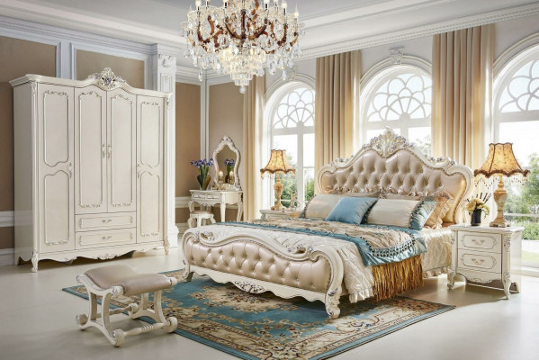 Baroque Rococo Bedroom Set Bed Nightstand Wardrobe 6 pieces Solid Wood