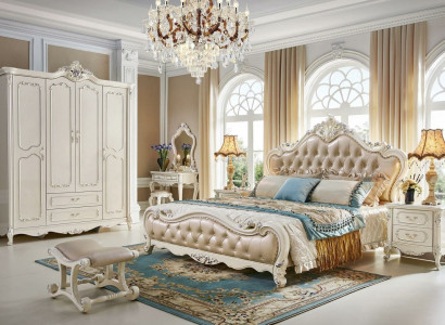 Baroque Rococo Bedroom Set Bed Nightstand Wardrobe 6 pieces Solid Wood