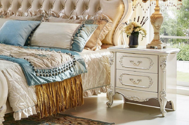 Baroque Rococo Bedroom Set Bed Nightstand Wardrobe 6 pieces Solid Wood