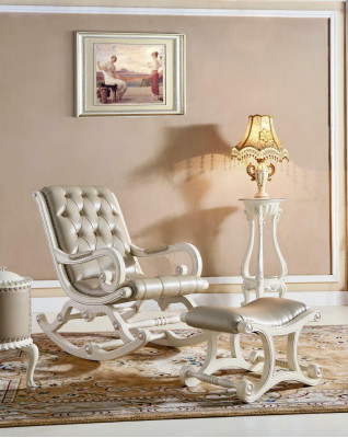 Chesterfield Baroque Rocking Chair Swing Armchair Leather Solid Wood