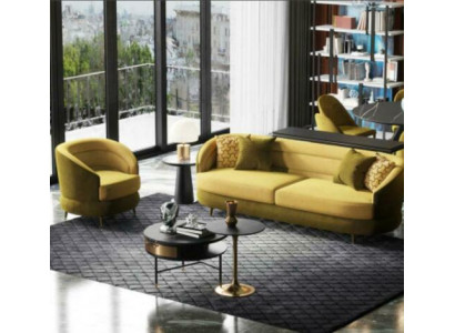 Design Couch Lounge Sofas Velvet Sofa Set 3+1 Seater Sofa Living Landscape Yellow