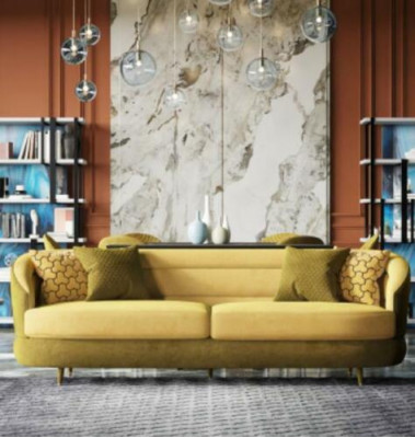 Design Couch Lounge Sofas Velvet Sofa Set 3+1 Seater Sofa Living Landscape Yellow