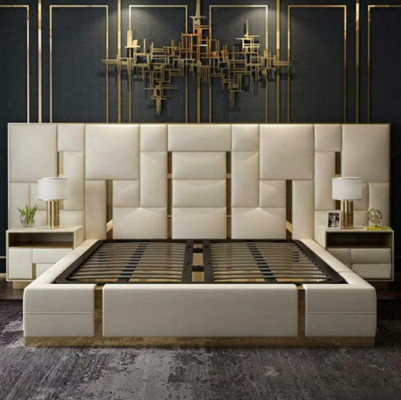Bed Pillow Design Luxury Wood Double Hotel Beds Marital Sleep Room