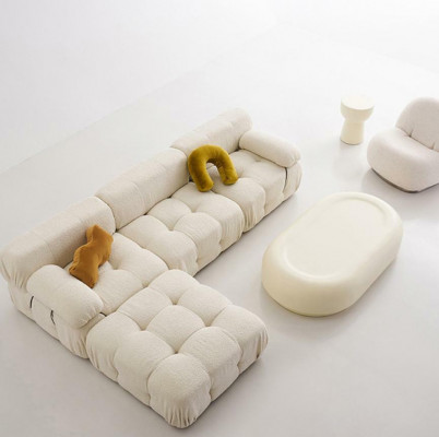 L-shaped sectional sofa, living landscape, relaxing seat design, couch lounge, corner, modern, textile.